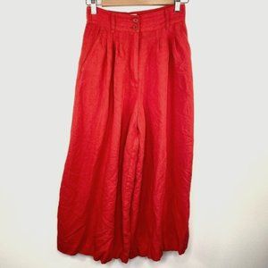 H&M Red Linen Blend Gaucho High Waist Pants 2